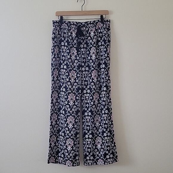 Loft Navy Floral Vine Wide Leg Pull-on Pants Size Small S - Picture 1 of 6